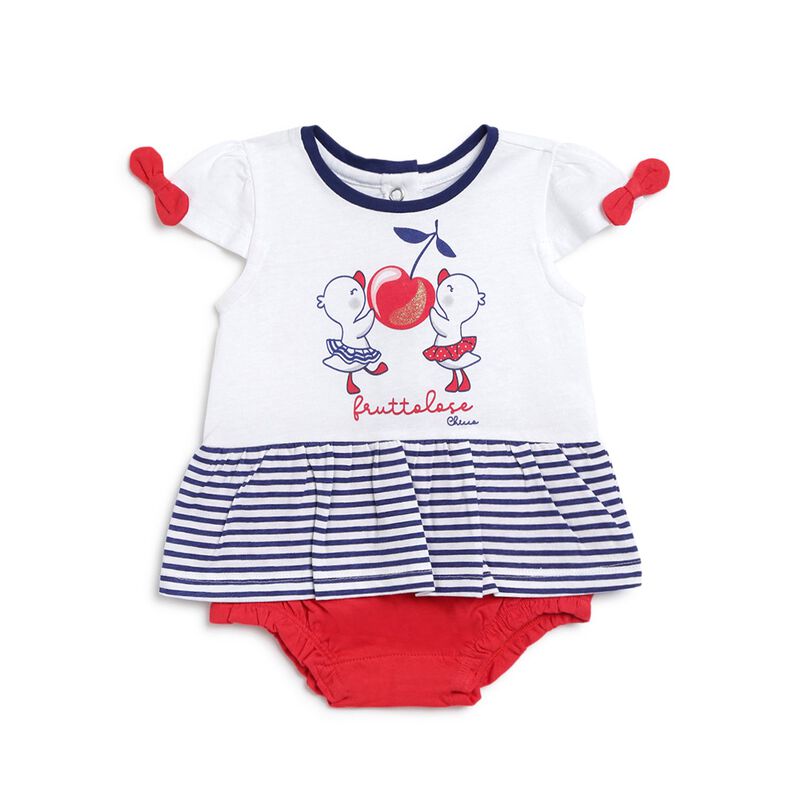 Girls White & Red Printed Short Sleeve Romper image number 0